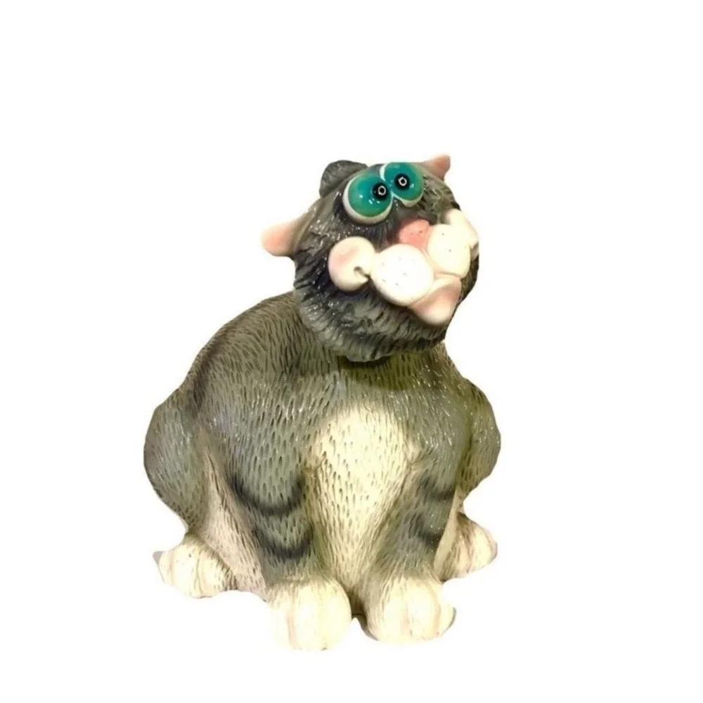 Exhart Phatzos Bobble Head & Wiggle Tail Cat Gray White